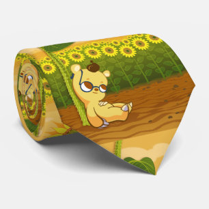 Cute Sunny Cartoon Sunflowers and Bear Tie