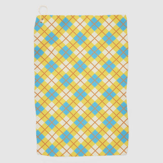 Cute Sunny Yellow and Blue Argyle Pattern Golf Towel