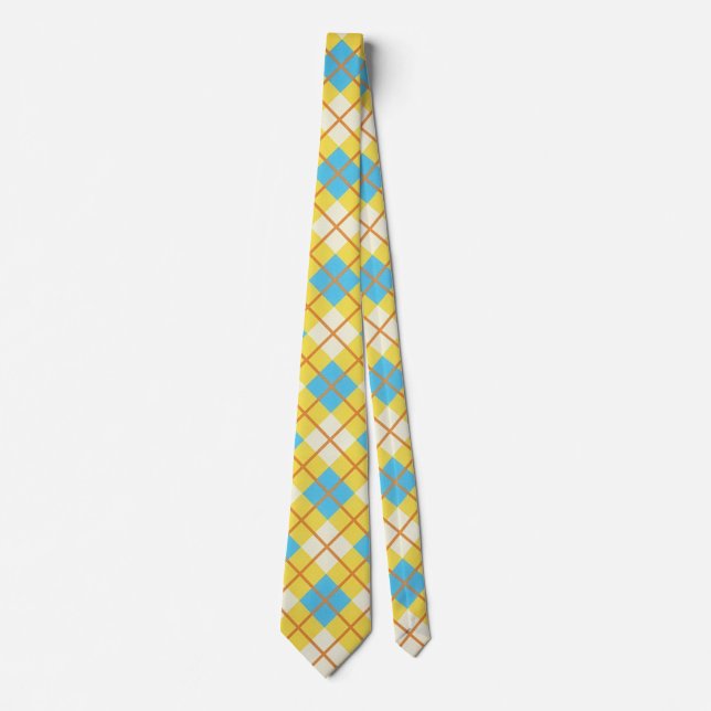 Cute Sunny Yellow and Blue Argyle Pattern Tie (Front)