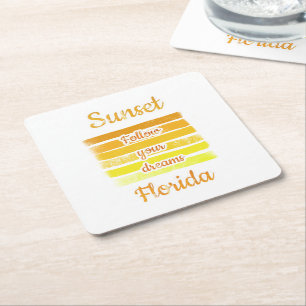 Cute Sunset in Florida Square Paper Coaster