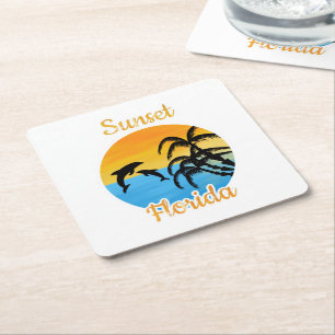 Cute Sunset in Florida Square Paper Coaster