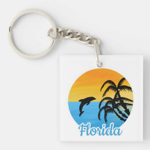 Cute Sunset in Florida with a dolphin Key Ring