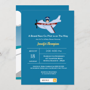 Cute Sunshade Pilot and Aeroplane Baby Shower   Invitation