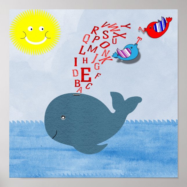 Cute Sunshine Alphabet Whale Baby Nursery Print (Front)