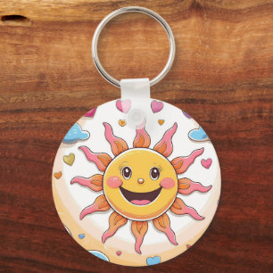 Cute Sunshine and Rainbows Kids Pattern Key Ring