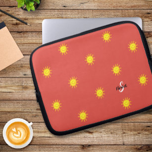 Cute Sunshine Happy Face Pattern Name Initial Red Laptop Sleeve
