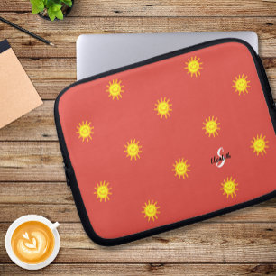Cute Sunshine Happy Face Pattern Name Initial Red Laptop Sleeve