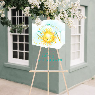 Cute Sunshine Here Comes the Son Baby Shower Acrylic Sign