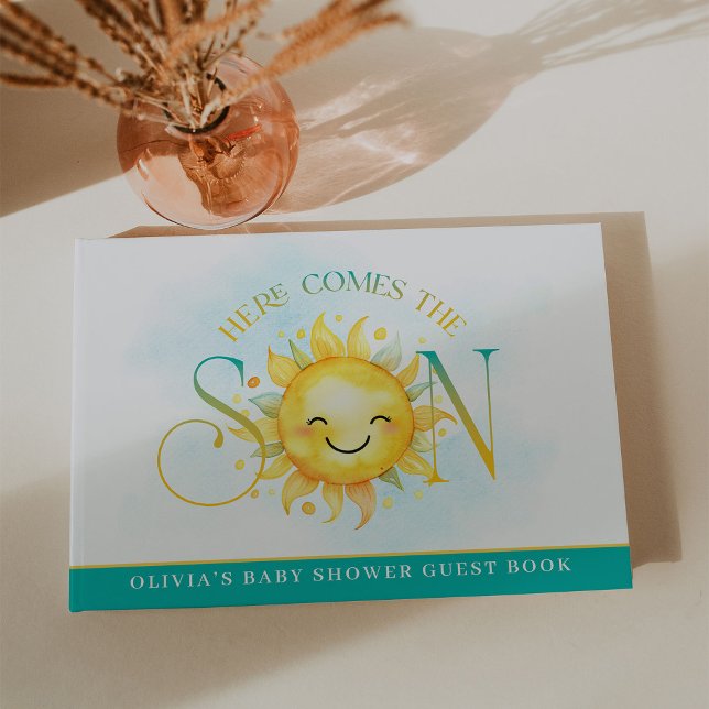 Cute Sunshine Here Comes the Son Baby Shower Guest Book (Creator Uploaded)