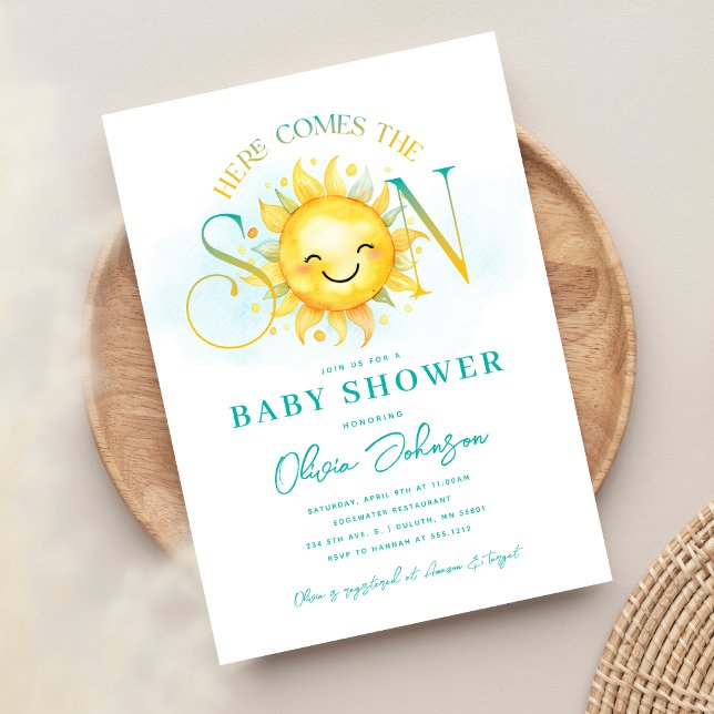 Cute Sunshine Here Comes the Son Baby Shower Invitation (Creator Uploaded)
