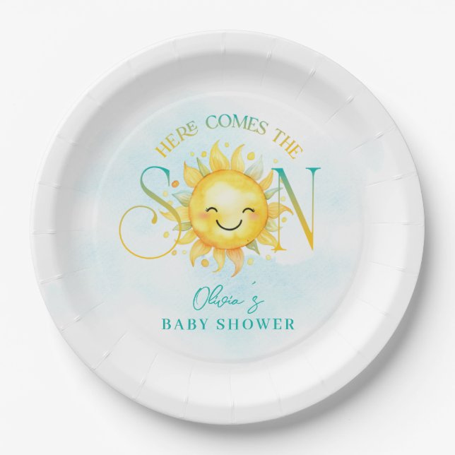 Cute Sunshine Here Comes the Son Baby Shower Paper Plate (Front)