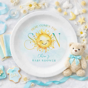 Cute Sunshine Here Comes the Son Baby Shower Paper Plate