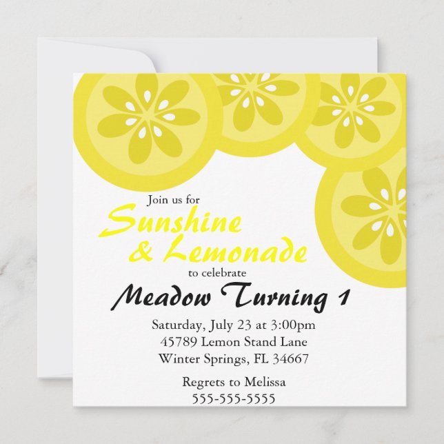 Cute Sunshine & Lemonade Party Invitation (Front)
