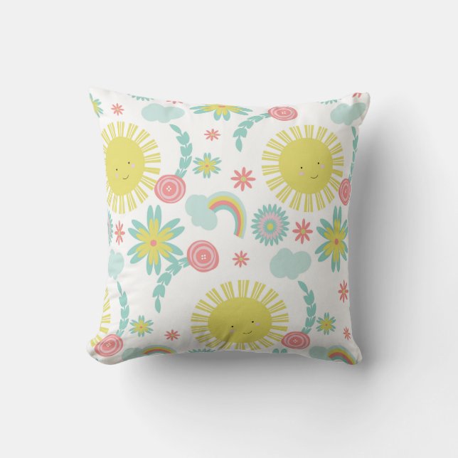 Cute Sunshine Rainbow Floral Cushion (Front)