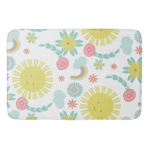 Cute Sunshine Rainbow Floral Summer   Bath Mat