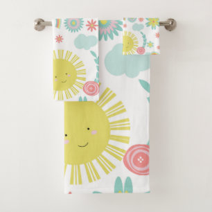Cute Sunshine Rainbow Floral Summer Bath Towel Set