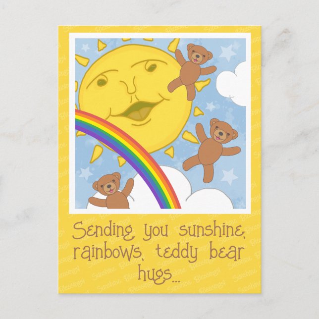 Cute Sunshine Rainbows Get Well Soon Recovery Postcard (Front)