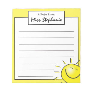 Cute Sunshine Smile Face From Teacher  Notepad