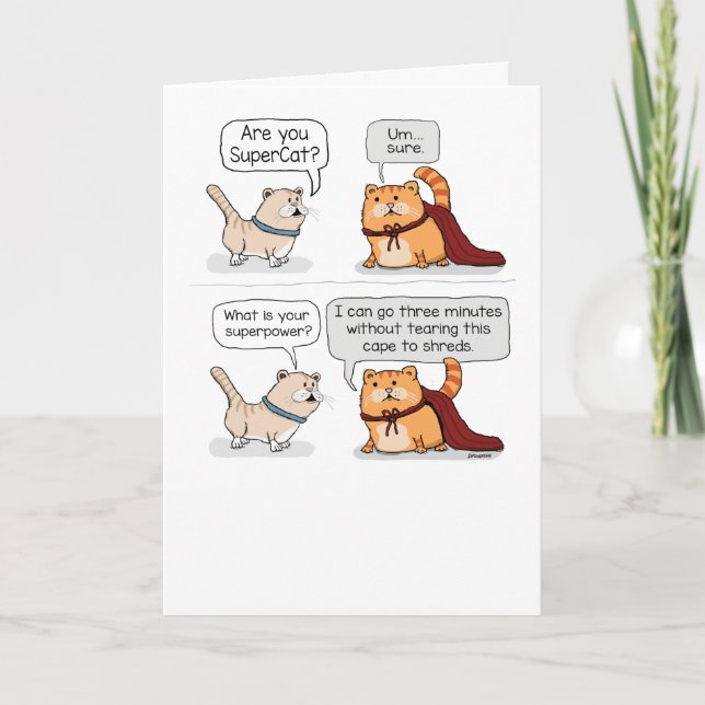 Cute Super Cat Wearing Cape Funny Birthday Card (Front)