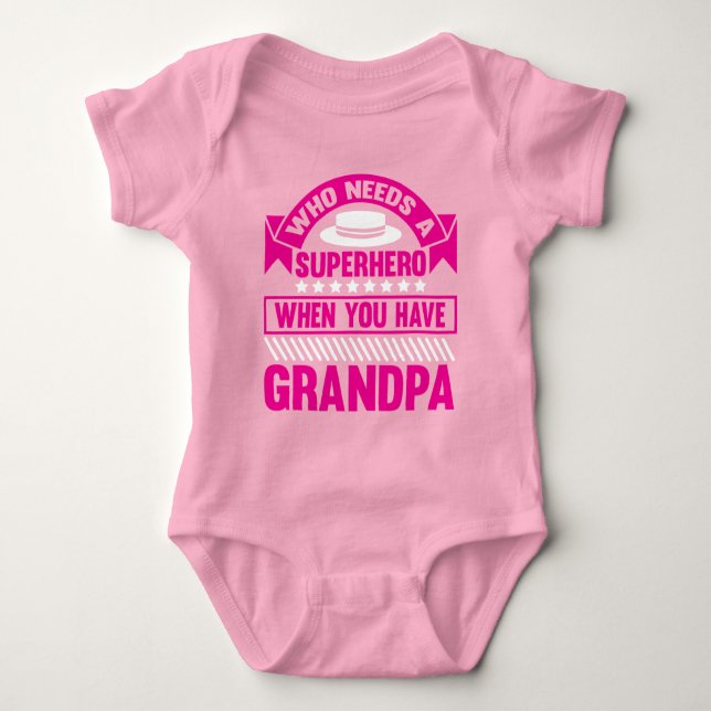 cute super hero Grandpa Granddaughter word art Baby Bodysuit (Front)