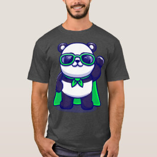 Cute Super Panda Wearing Sunglasses Cartoon T-Shirt
