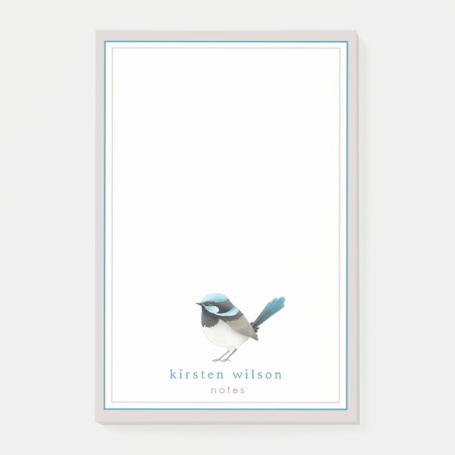 Cute Superb Fairy Wren - Personalised  Post-it Notes (Front)