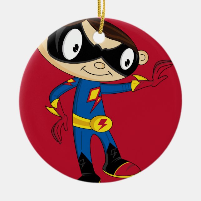 Cute Superhero Boy Ceramic Tree Decoration (Front)