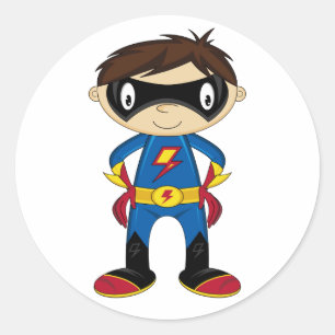 Cute Superhero Boy Classic Round Sticker
