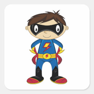 Cute Superhero Boy Square Sticker