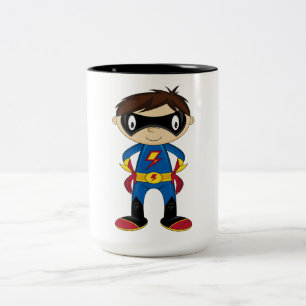 Cute Superhero Boy Two-Tone Coffee Mug