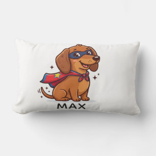 Cute Superhero Dachshund Custom Name Kids Room Pil Lumbar Cushion