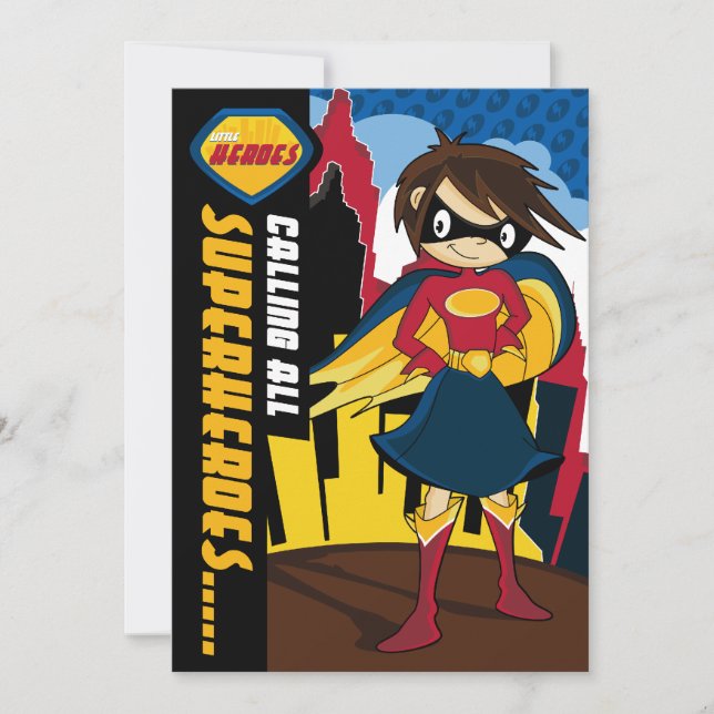 Cute Superhero Girl Party Invite (Front)