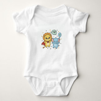 Cute Superhero Lion and Elephant Friends Cartoon Baby Bodysuit