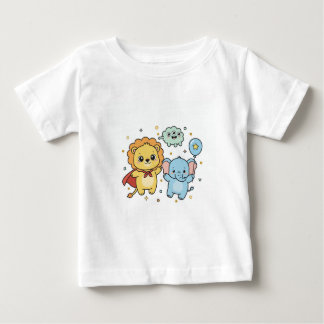 Cute Superhero Lion and Elephant Friends Cartoon Baby T-Shirt