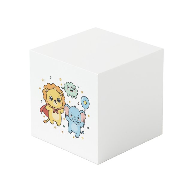 Cute Superhero Lion and Elephant Friends Cartoon Cube (Front Angled)