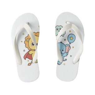 Cute Superhero Lion and Elephant Friends Cartoon Kid's Thongs