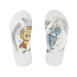 Cute Superhero Lion and Elephant Friends Cartoon Kid's Thongs