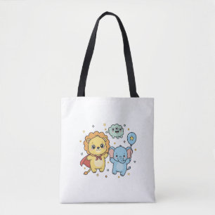 Cute Superhero Lion and Elephant Friends Cartoon Tote Bag