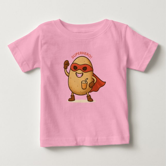 Cute Superhero Potato Cartoon Graphic Baby  Baby T-Shirt (Front)