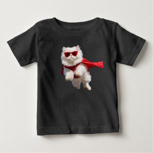 Cute Superhero White Persian Cat Baby T-Shirt