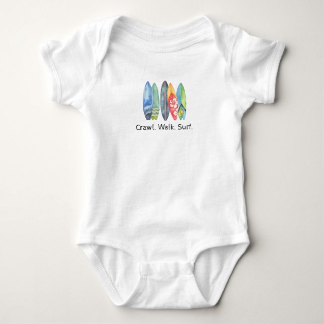 Cute Surfboard Baby Crawl Walk Surf One Piece Gift Bodysuit (Front)