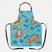 Cute Surfer Animal Wave Apron