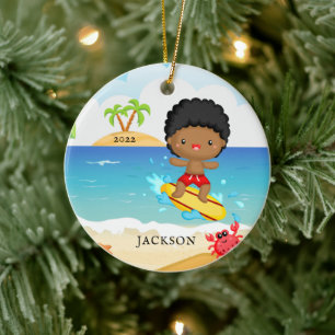 Cute Surfer Boy Personalised Christmas Ceramic Ornament
