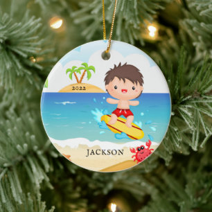 Cute Surfer Boy Personalised Christmas Ceramic Ornament