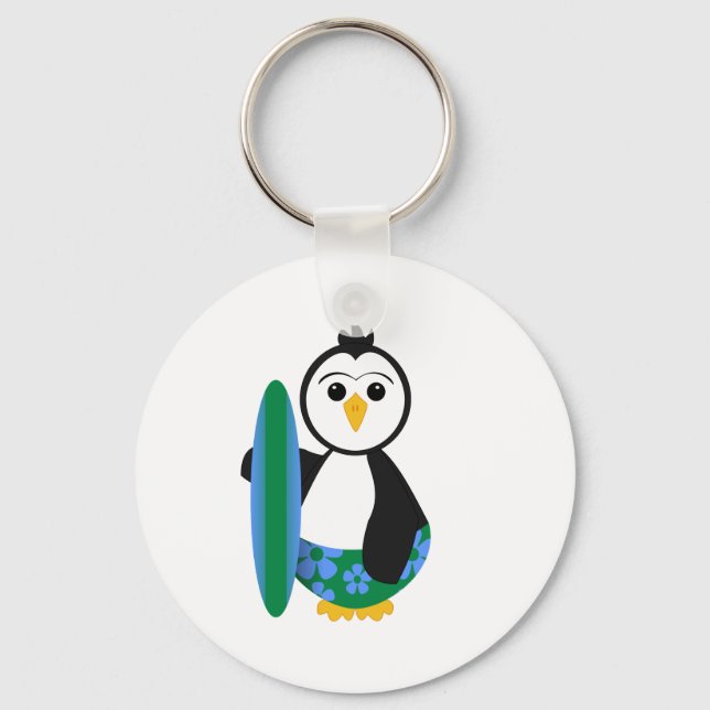 Cute Surfer Penguin Key Ring (Front)
