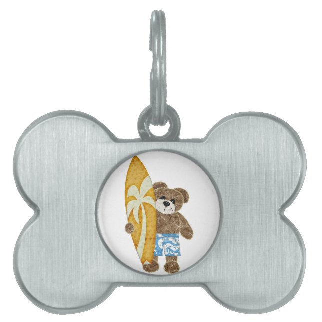 Cute surfer teddy bear pet tag (Front)