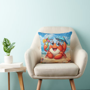 Cute surfing beach crab lovers cushion