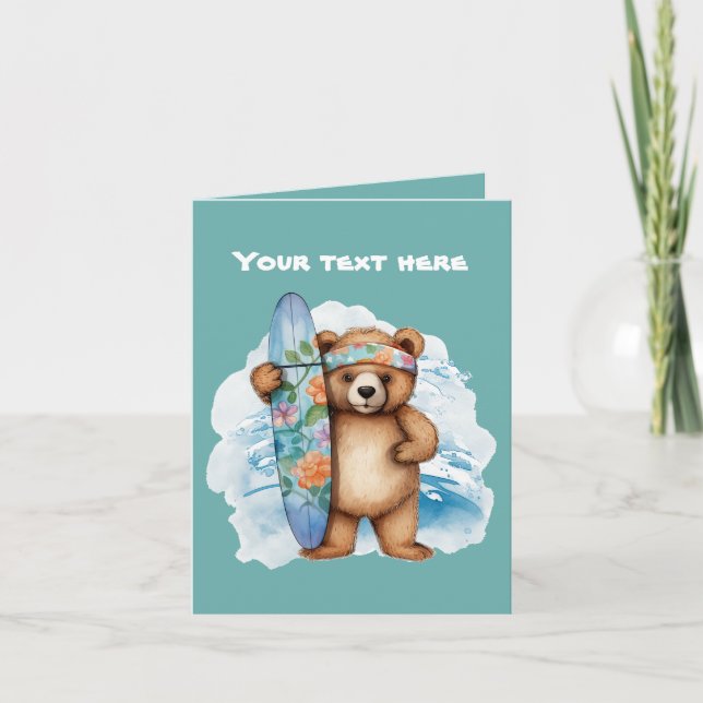 Cute surfing bear add text  card (Front)