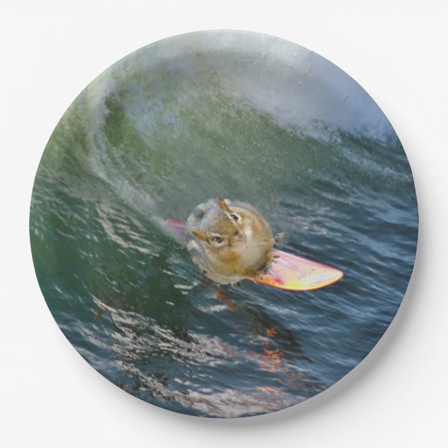 Cute Surfing Chipmunk Paper Plate (Front)