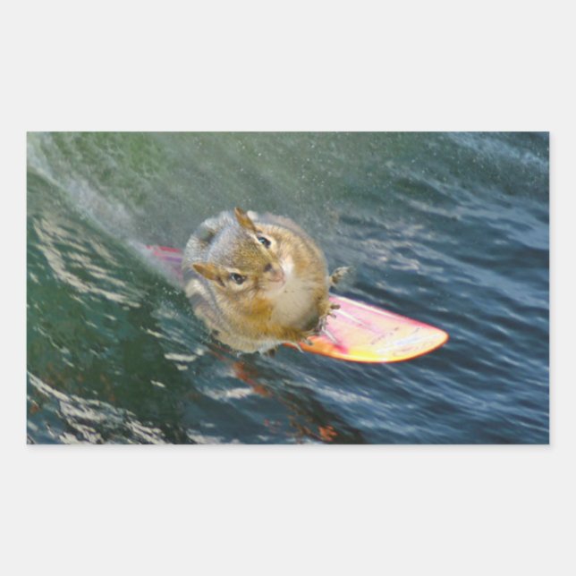Cute Surfing Chipmunk Rectangular Sticker (Front)